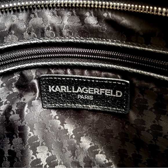 Karl Lagerfeld Paris Louise Black Leather and Tweed Tote VGC